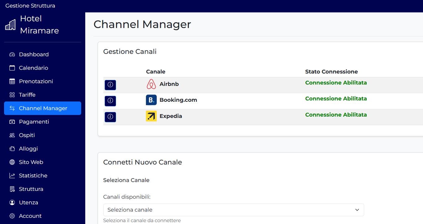 Schermata Channel Manager