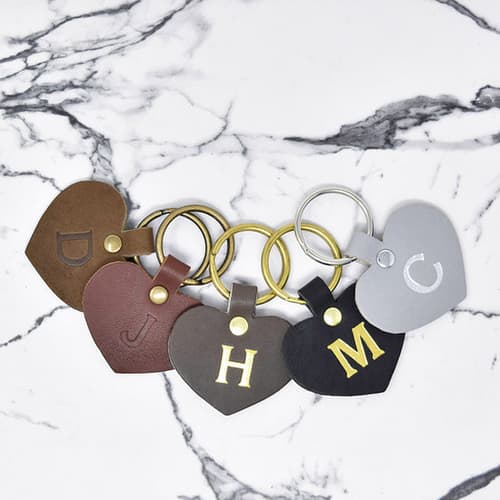 Personalized Leather Heart Keychain