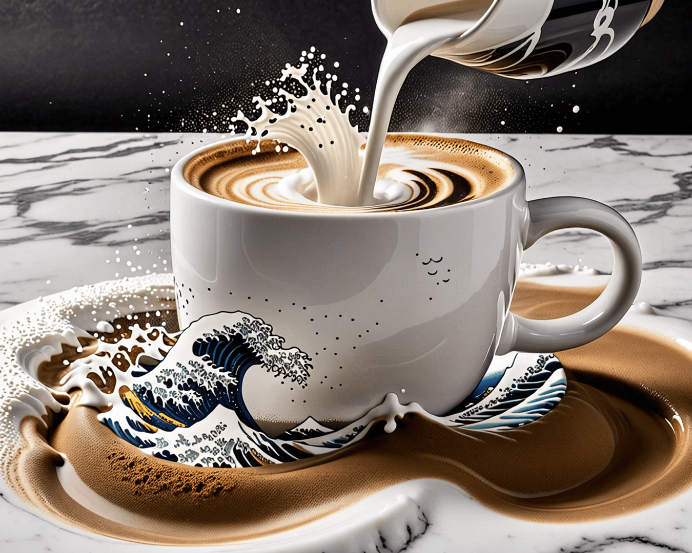 AI generated wallpaper featuring coffee, wave, cup