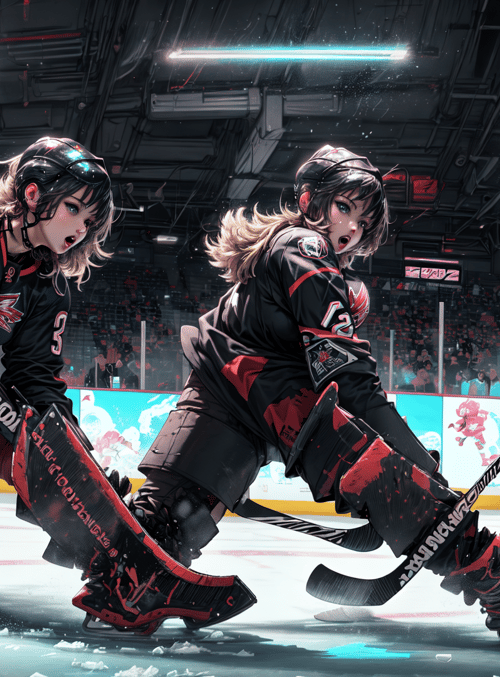 hockey players, ice rink, hockey stick, helmet, uniform, goalie, sledding, crowd, ice, skates