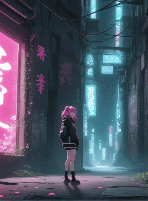 girl, alley, sign