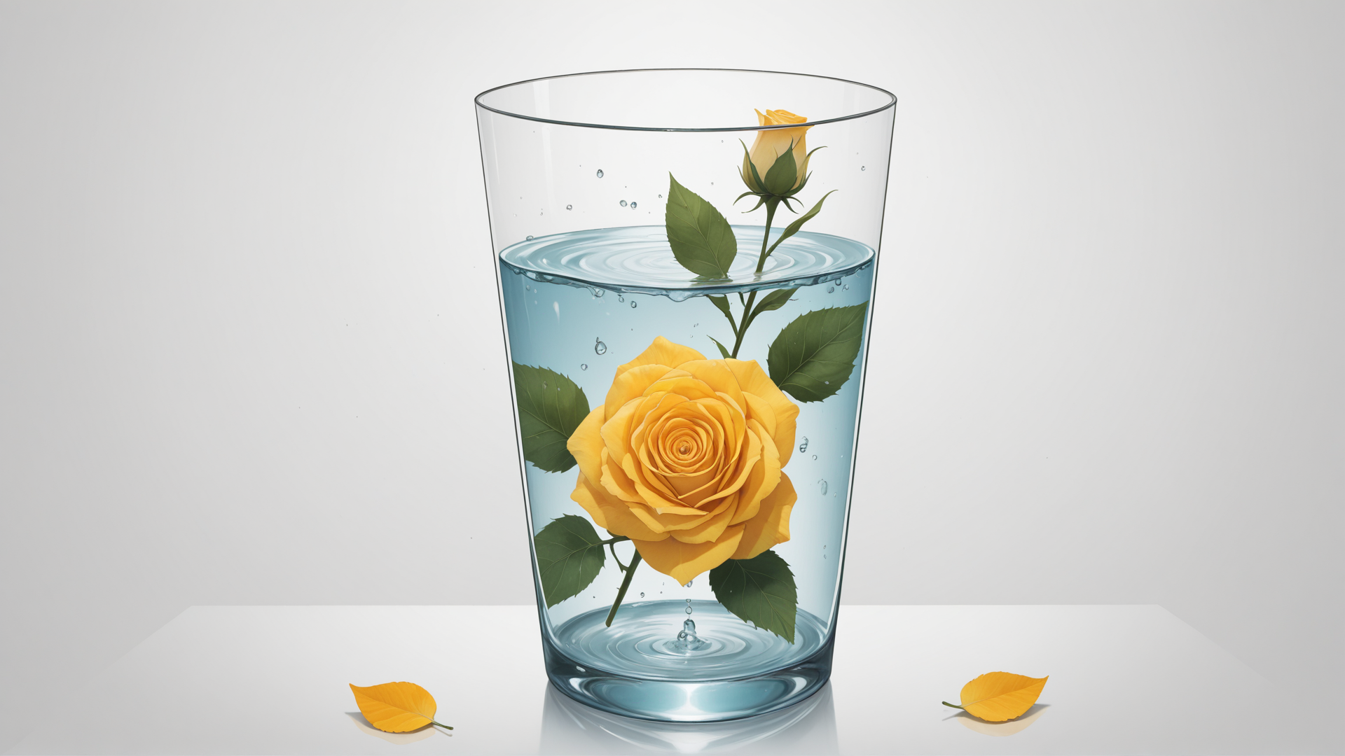 AI generated wallpaper featuring glass, rose, water, leaves, bubbles