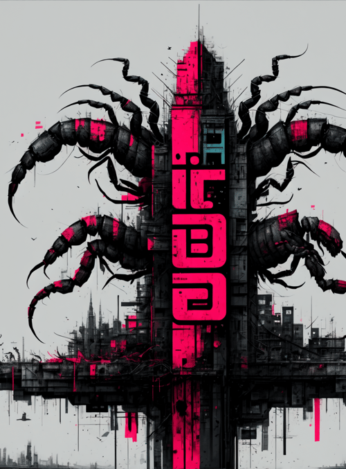 scorpion, cityscape, tower, building, monument, structure, creature, mechanical, insect, urban