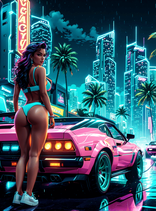 woman, car, city