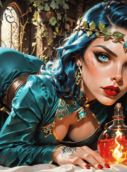 woman, alchemist, vial, bedroom, vine, bottle