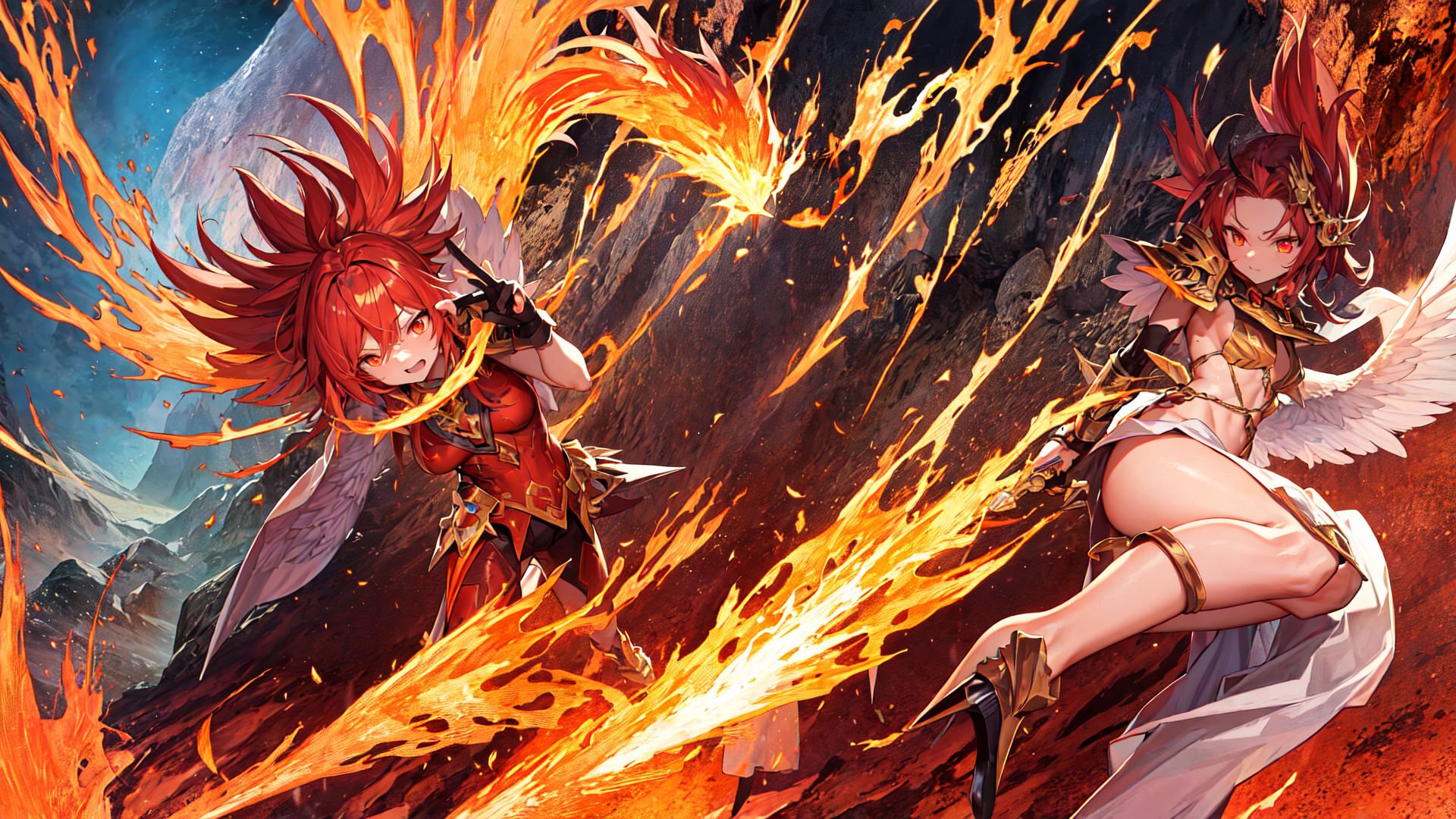 AI generated wallpaper featuring angel, fire, character