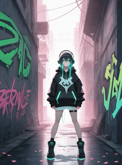 girl, graffiti, alleyway