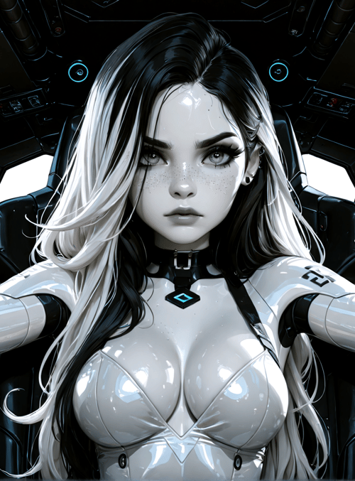 woman, robot, cockpit, futuristic, vehicle, steampunk, mechanical, cyberpunk, spaceship, cabin