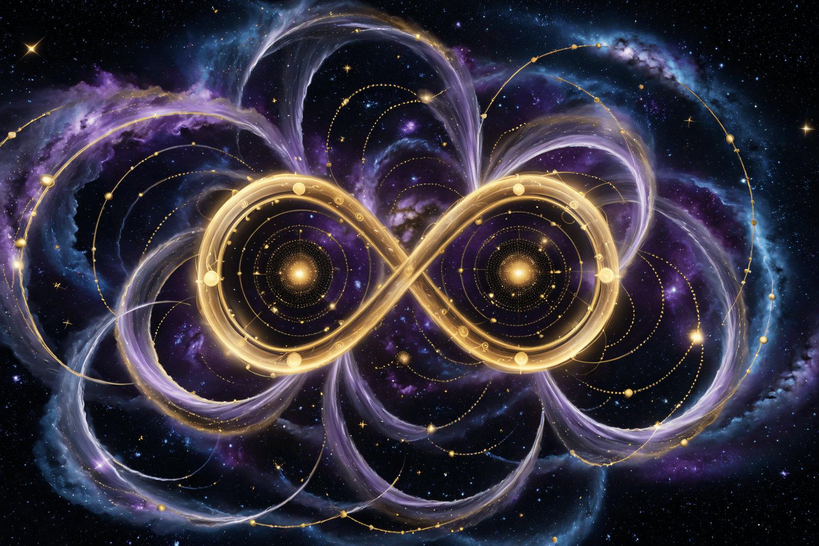 AI generated wallpaper featuring infinity symbol, cosmos, galaxy