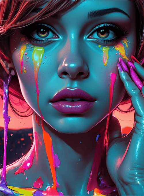 woman, paint, cityscape