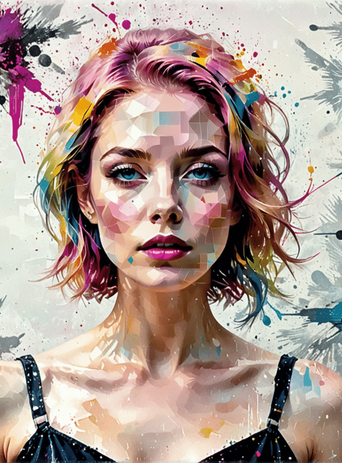 woman, portrait, art, painting, splash, splatter