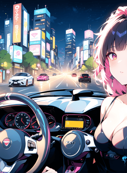 woman, car, city