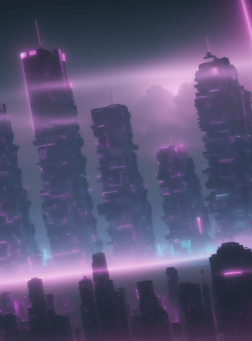 cityscape, skyscrapers, neon