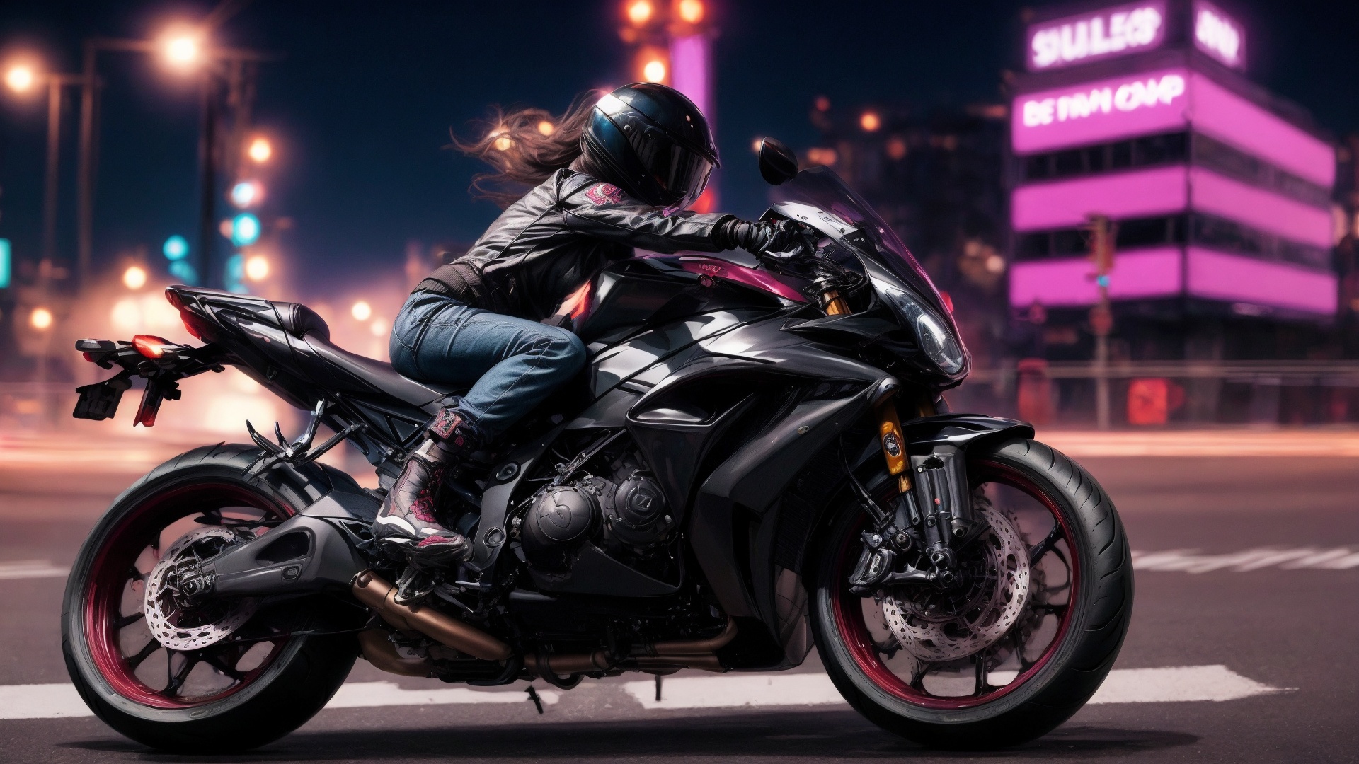 AI generated wallpaper featuring motorcyclist, motorcycle