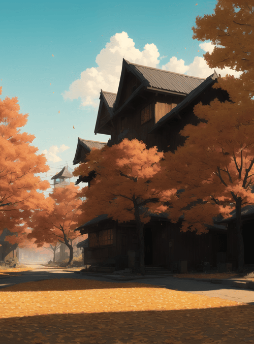 trees, houses, street