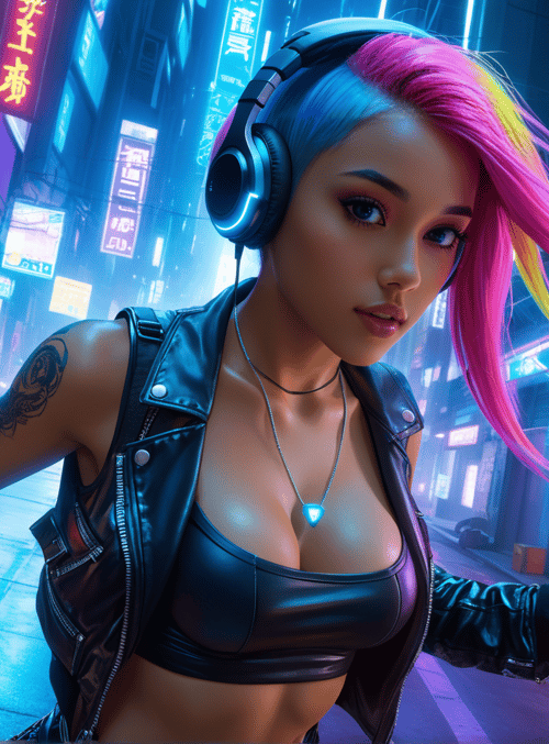 woman, neon, cyberpunk