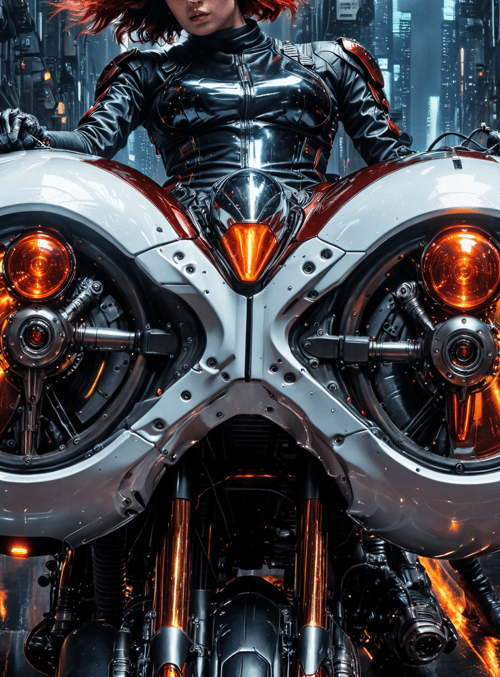 cyborg, motorcycle, woman