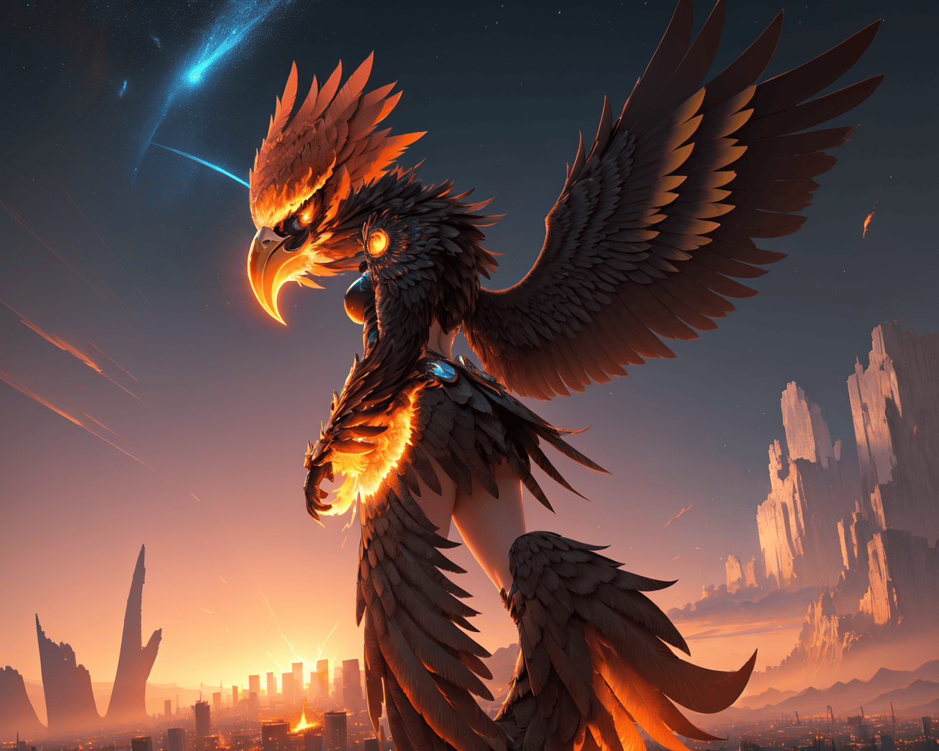 AI generated wallpaper featuring eagle, falcon, mythical