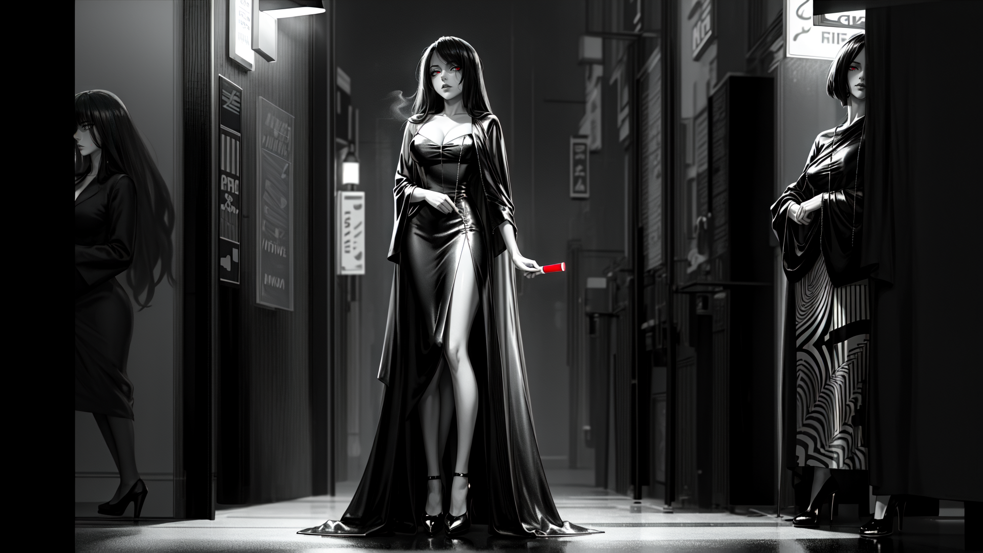 AI generated wallpaper featuring woman, figure, silhouette
