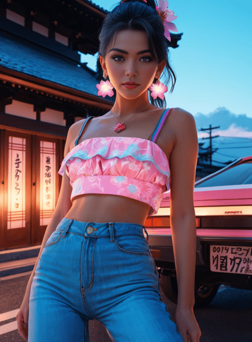 woman, car, temple