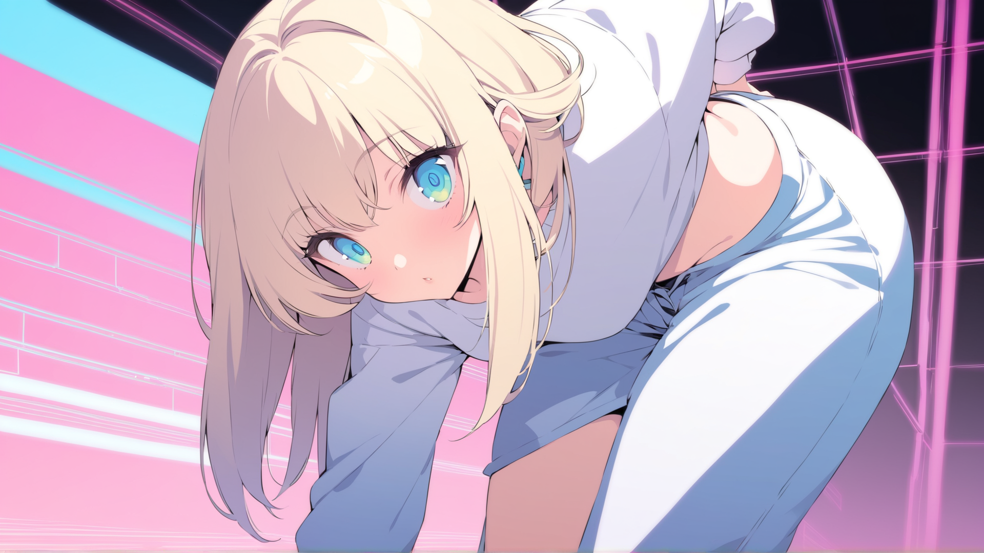 AI generated wallpaper featuring anime girl, blonde hair, blue eyes