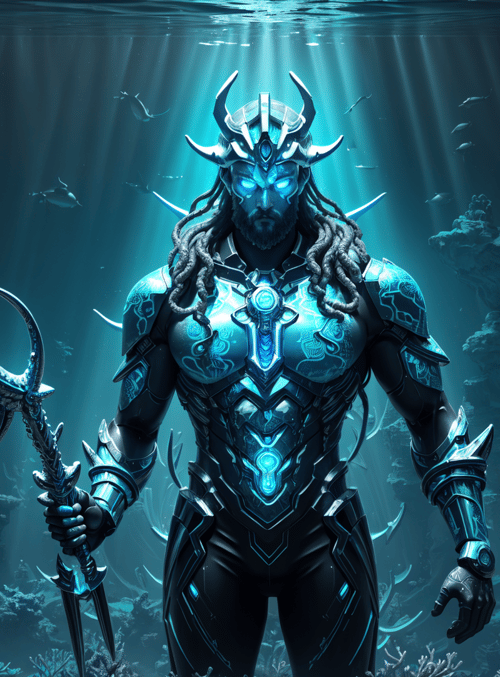 ocean god, trident, aquatic armor