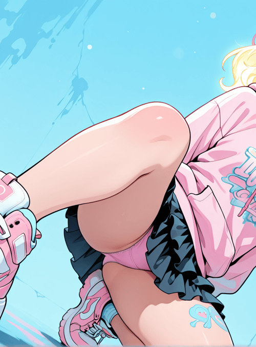 girl, sneakers, hoodie, shorts, pigtails