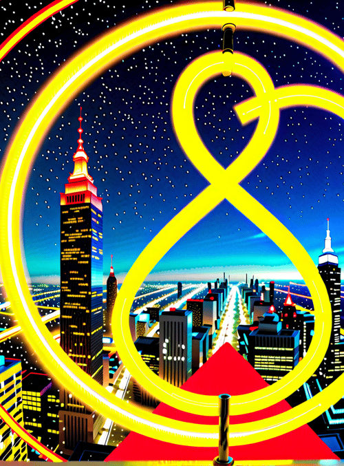 cityscape, neon sign, logo