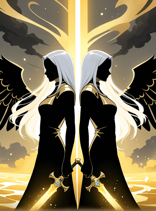 angel, sword, silhouette, wing, figure