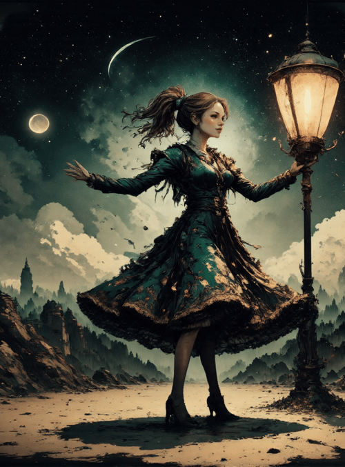 woman, lantern, castle