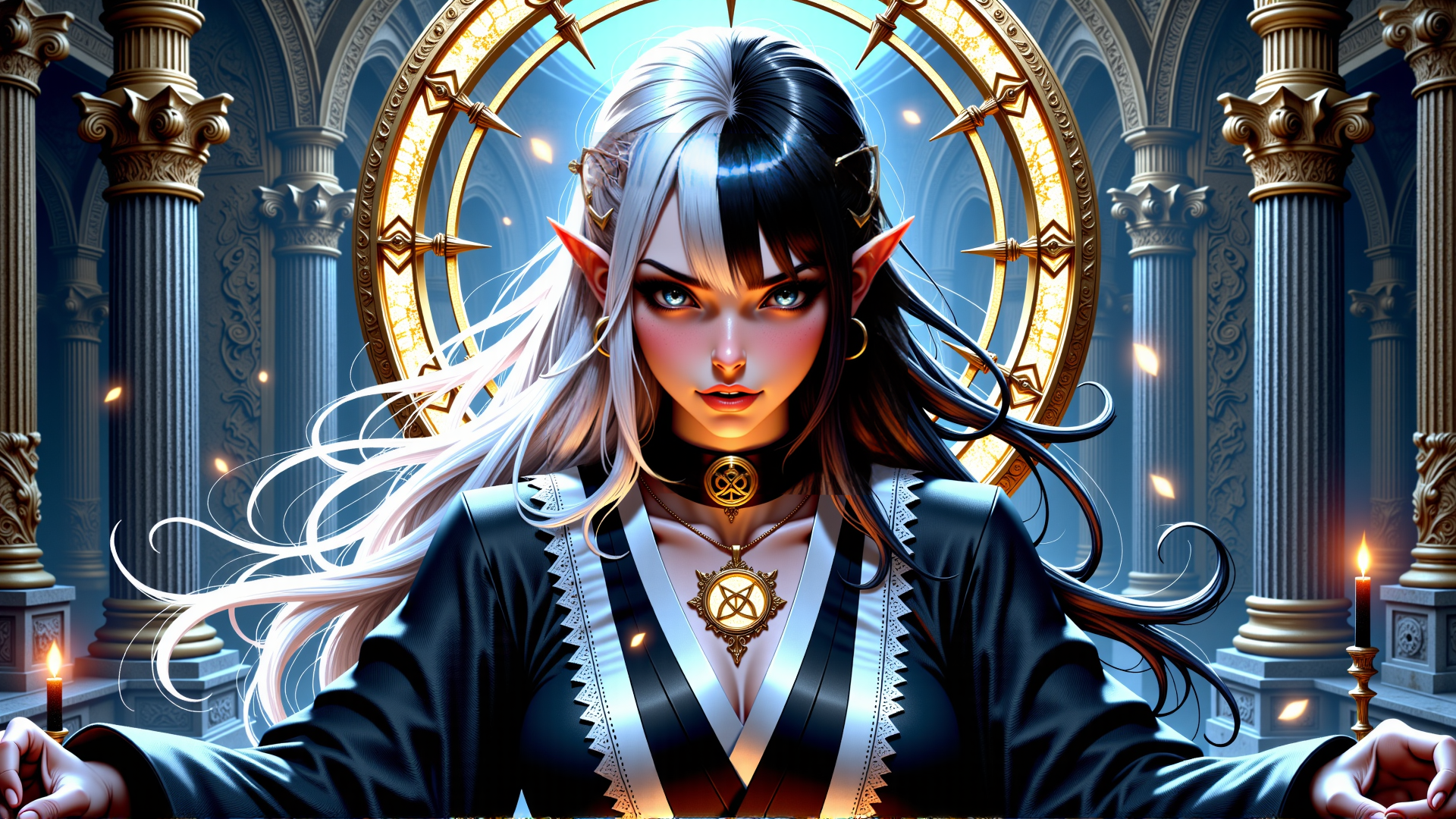 AI generated wallpaper featuring elf, witch, mage