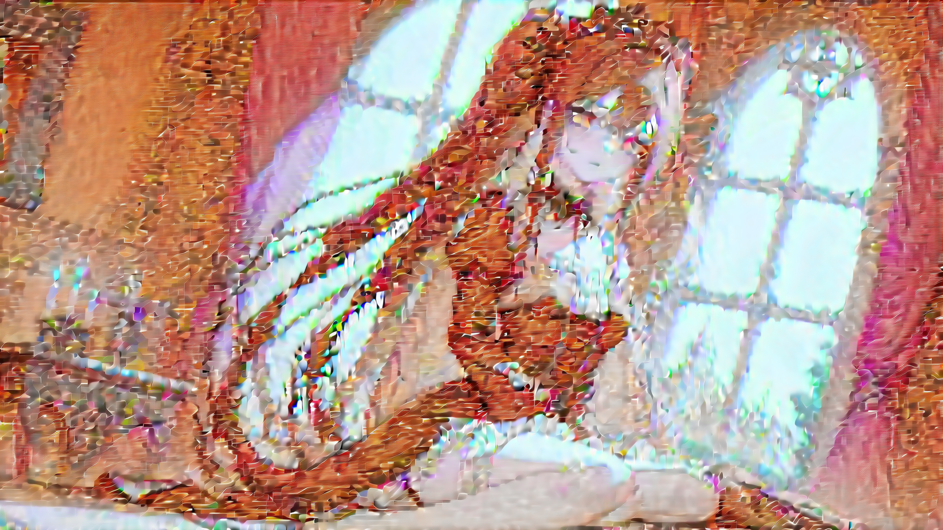 AI generated wallpaper featuring building, windows, glitch