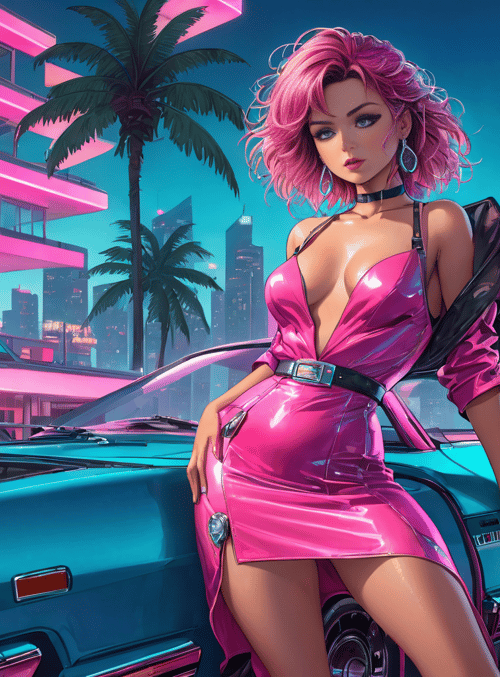 woman, car, city