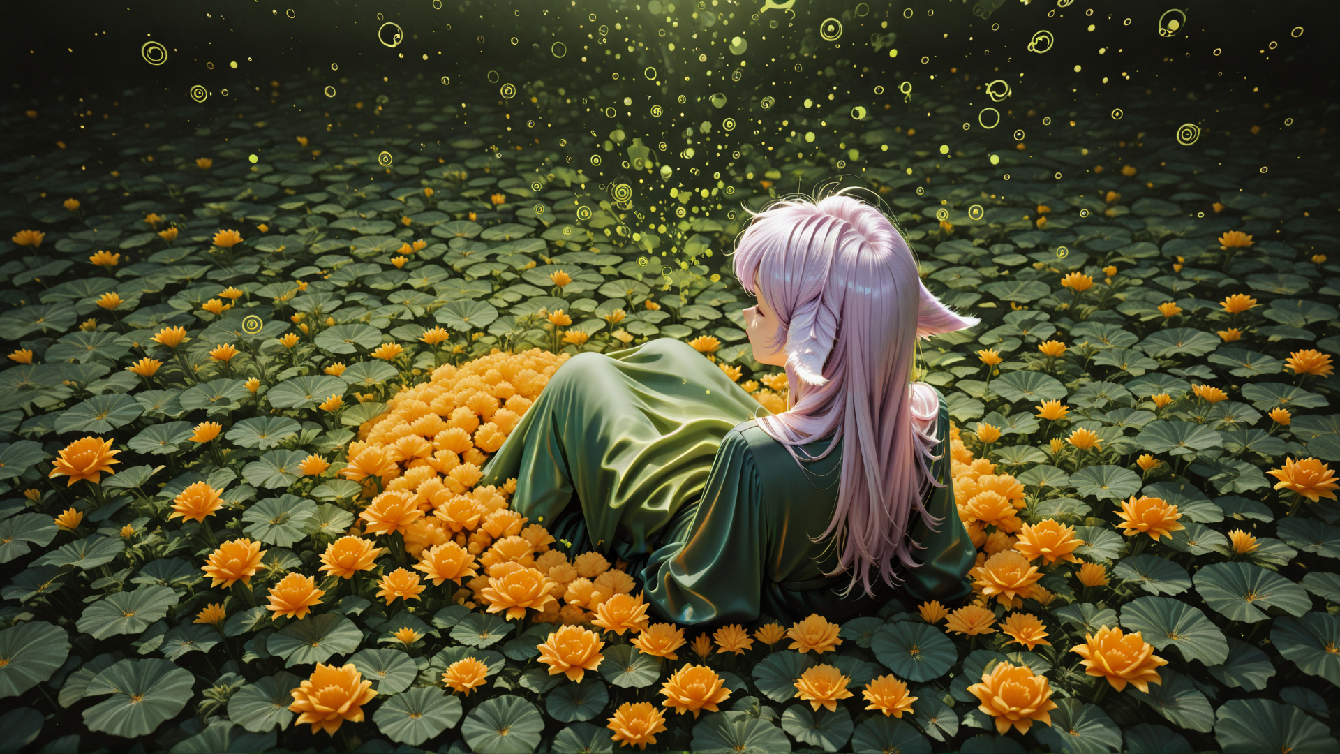 AI generated wallpaper featuring girl, lotus, flowers