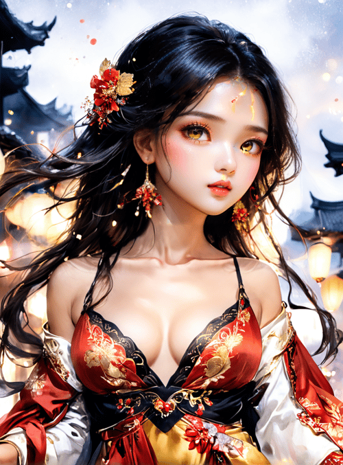 woman, lanterns, traditional dress