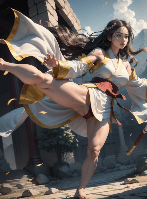 woman, kung fu, sword