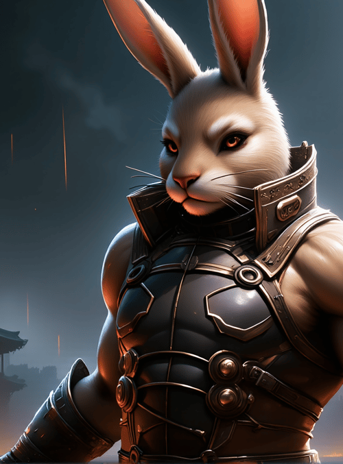 rabbit, armor, cityscape, building