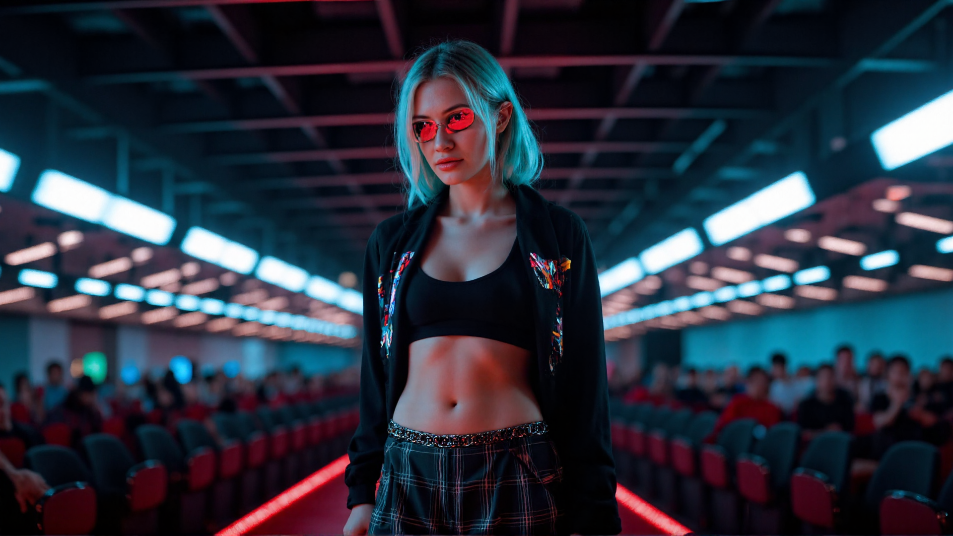 AI generated wallpaper featuring woman, audience, theater, auditorium, audience, audience