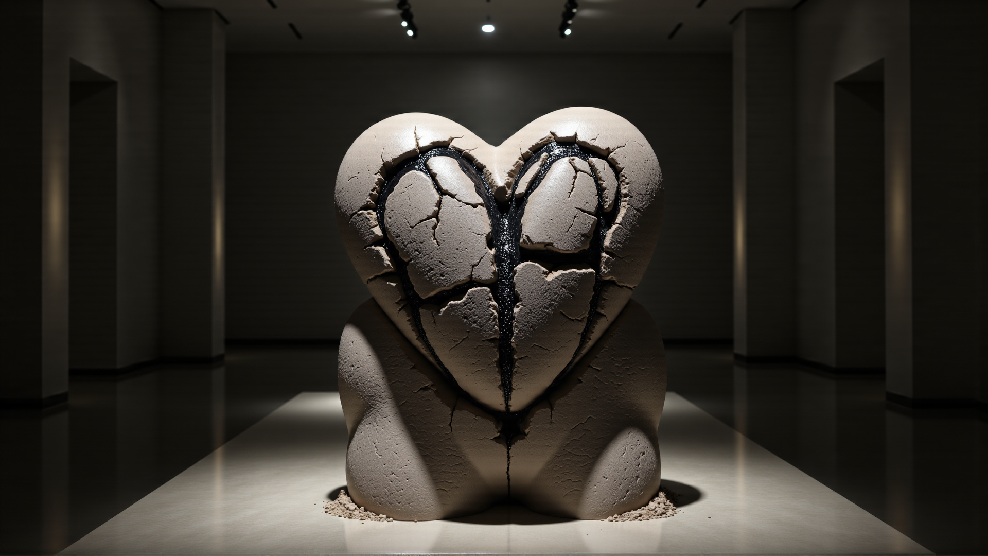 AI generated wallpaper featuring heart, sculpture, cracks, ceramic, art