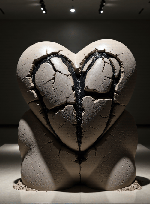 heart, sculpture, cracks, ceramic, art