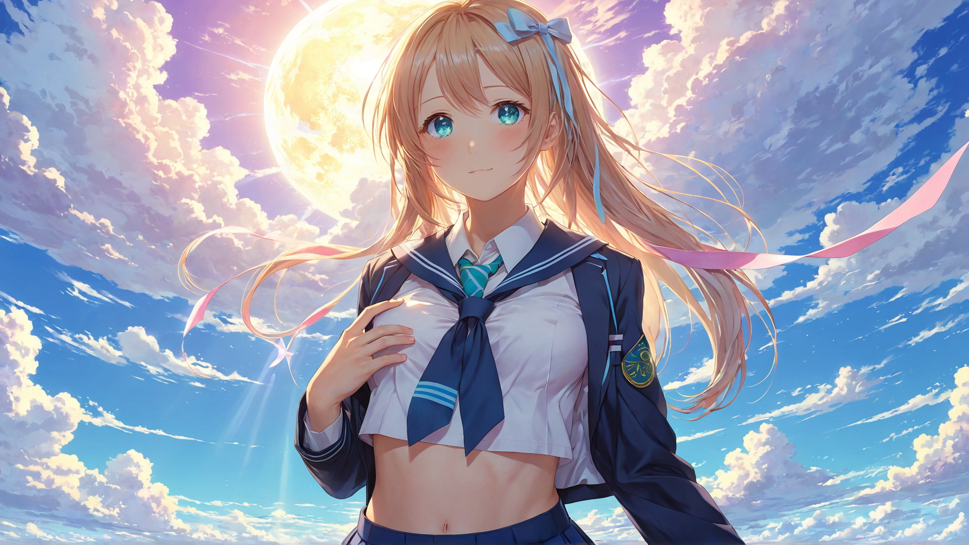 AI generated wallpaper featuring girl, school uniform, ribbon