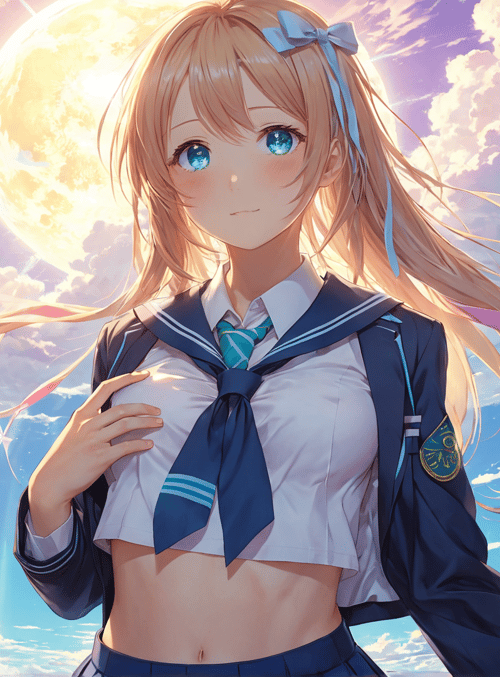 girl, school uniform, ribbon