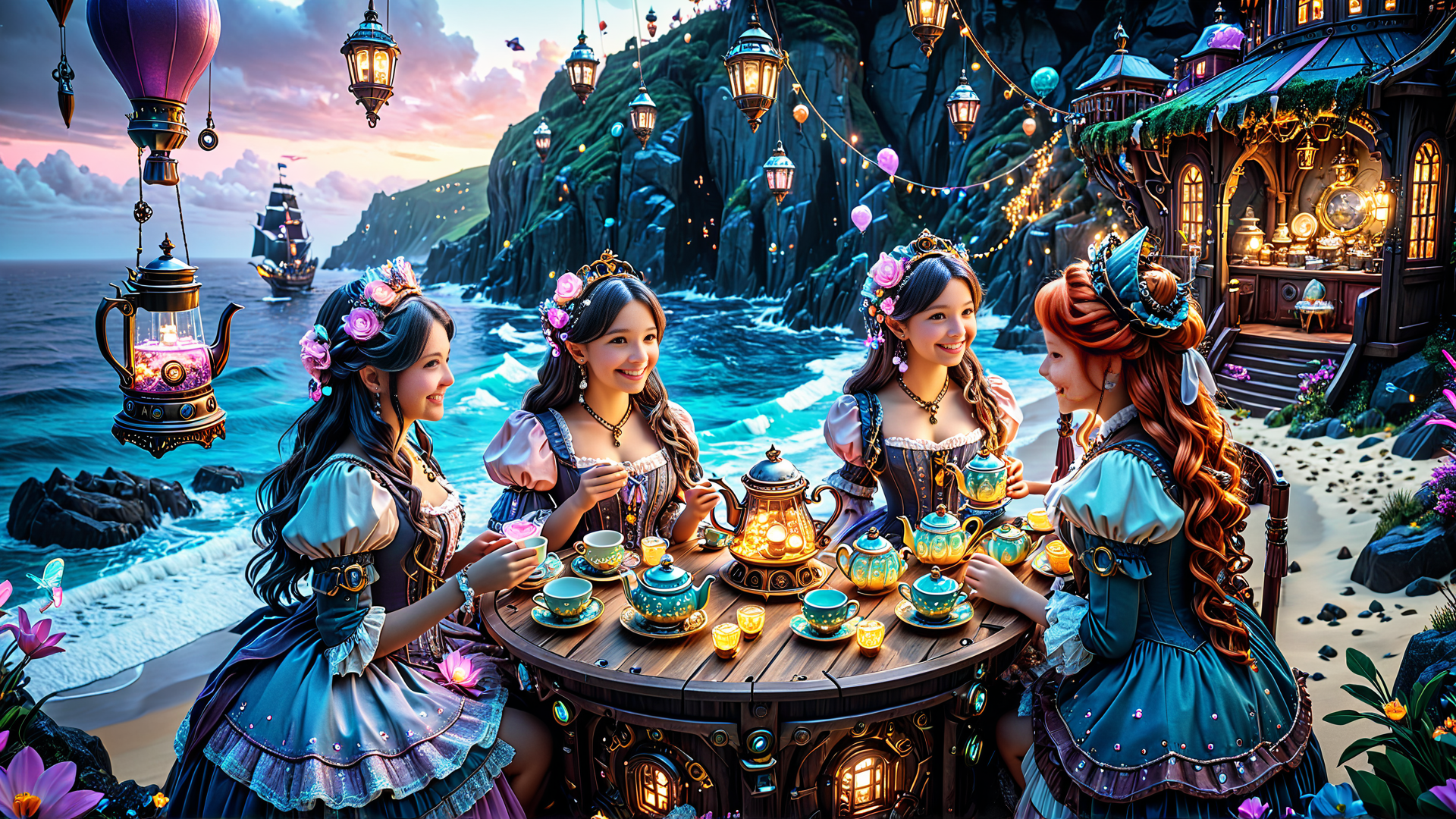 AI generated wallpaper featuring princess, tea party, fairy tale