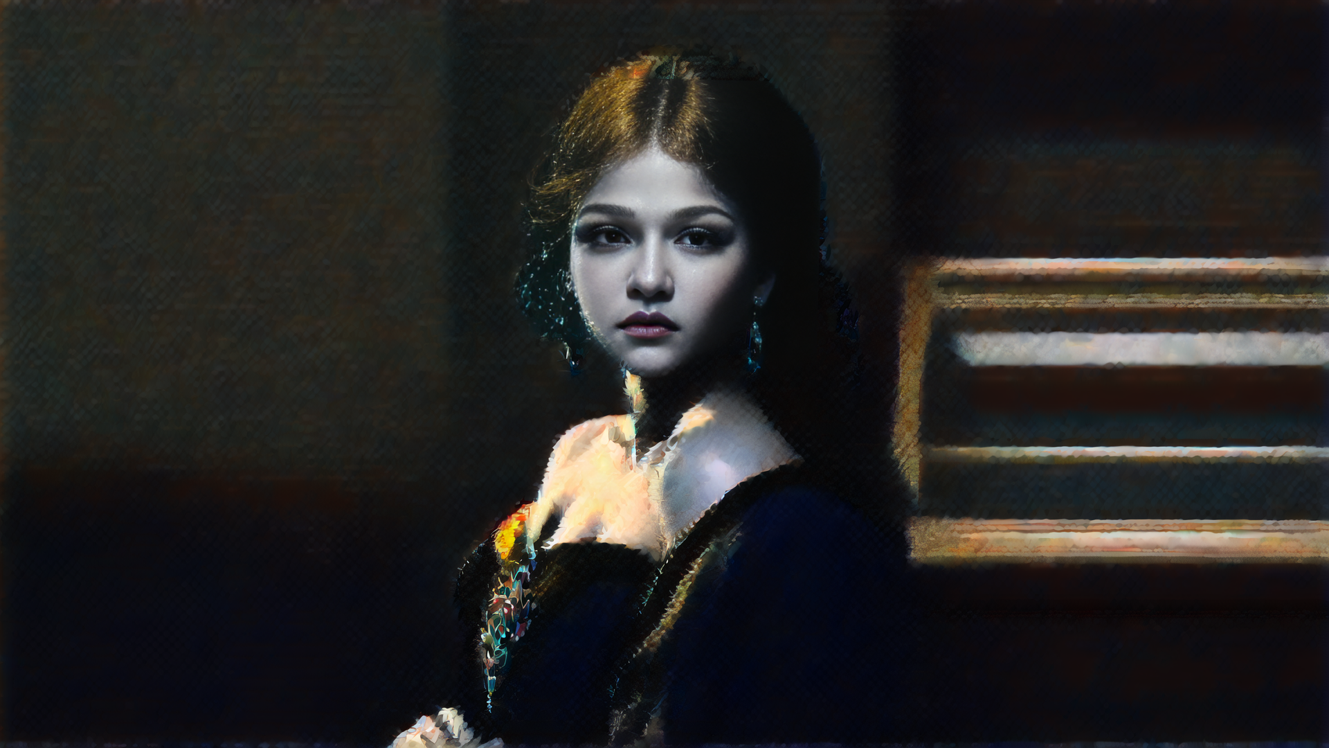AI generated wallpaper featuring woman, portrait, dress
