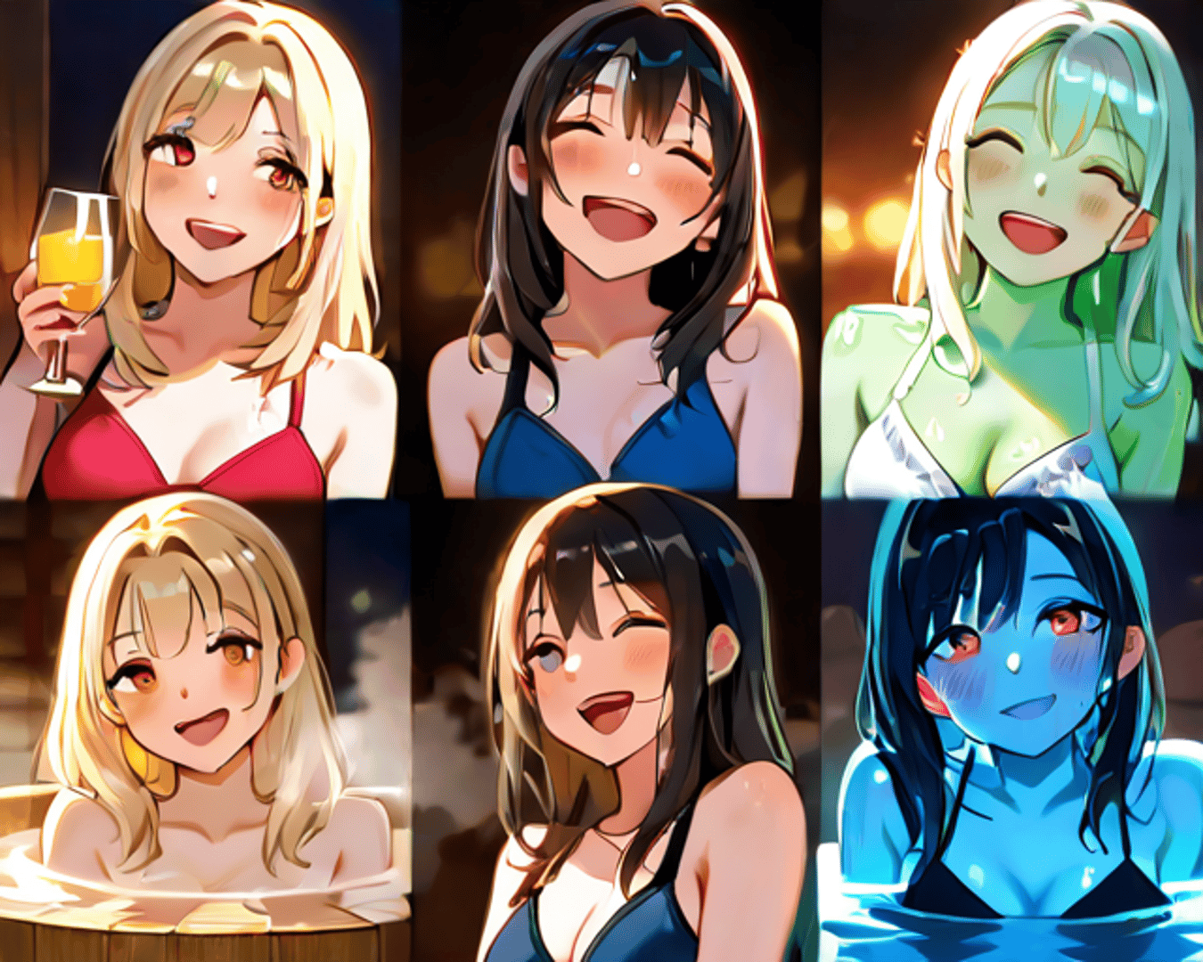 AI generated wallpaper featuring women, anime, swimwear