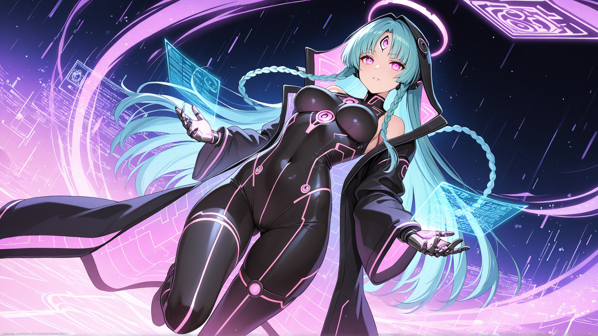 AI generated wallpaper featuring anime, cyberpunk, female