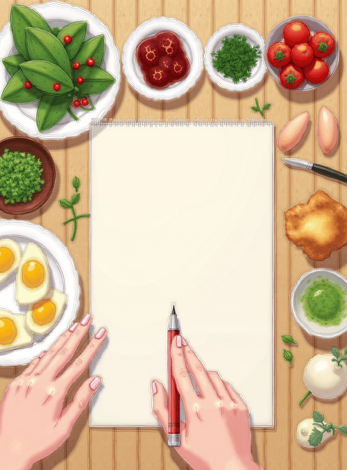 food, sketchbook, hands