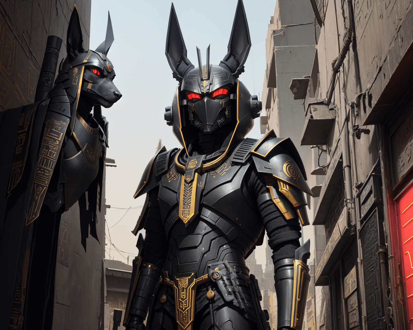AI generated wallpaper featuring anubis, armor, canine