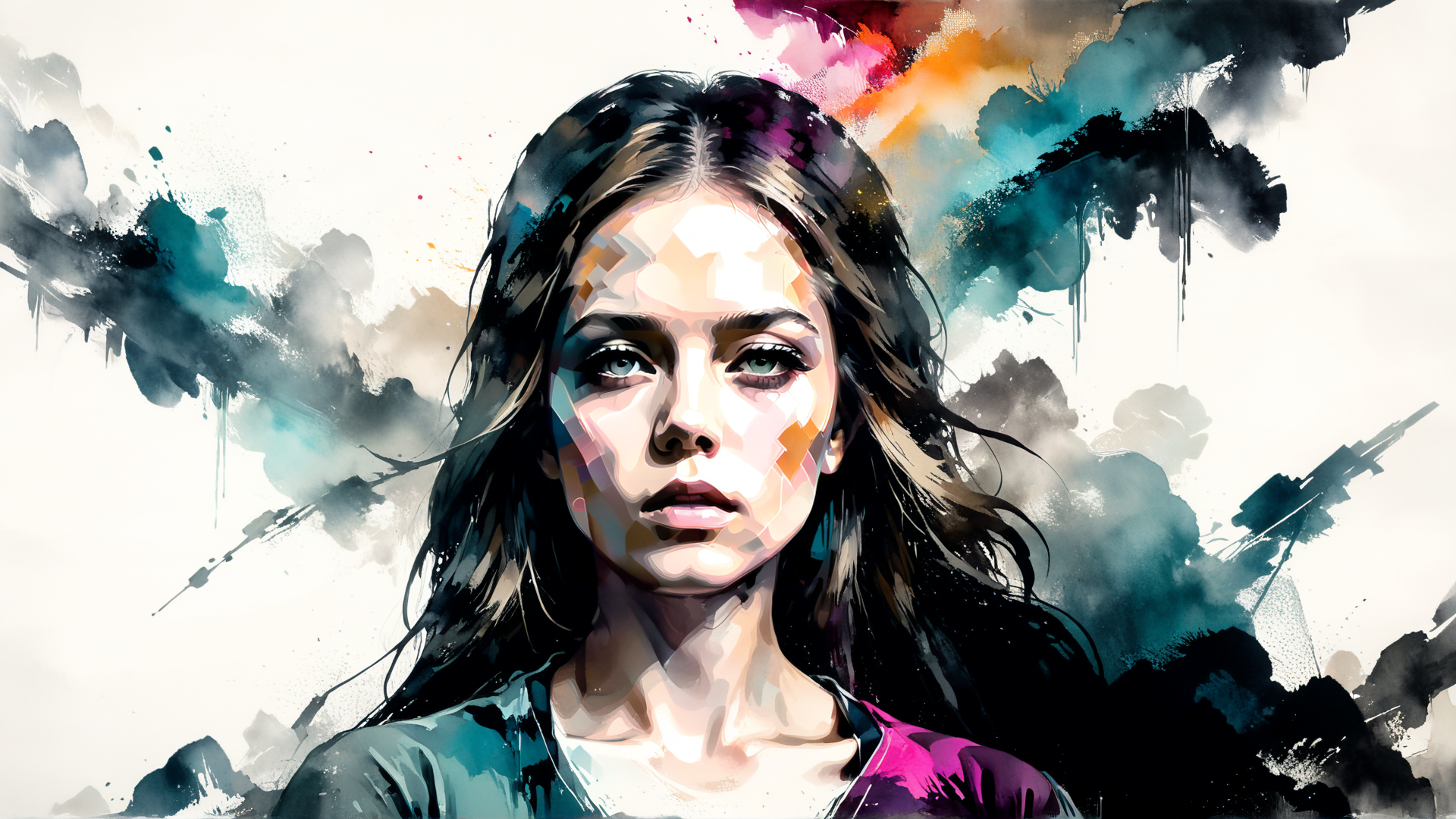 AI generated wallpaper featuring woman, art, portrait