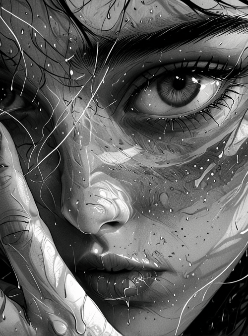 woman, face, hand, hair, water